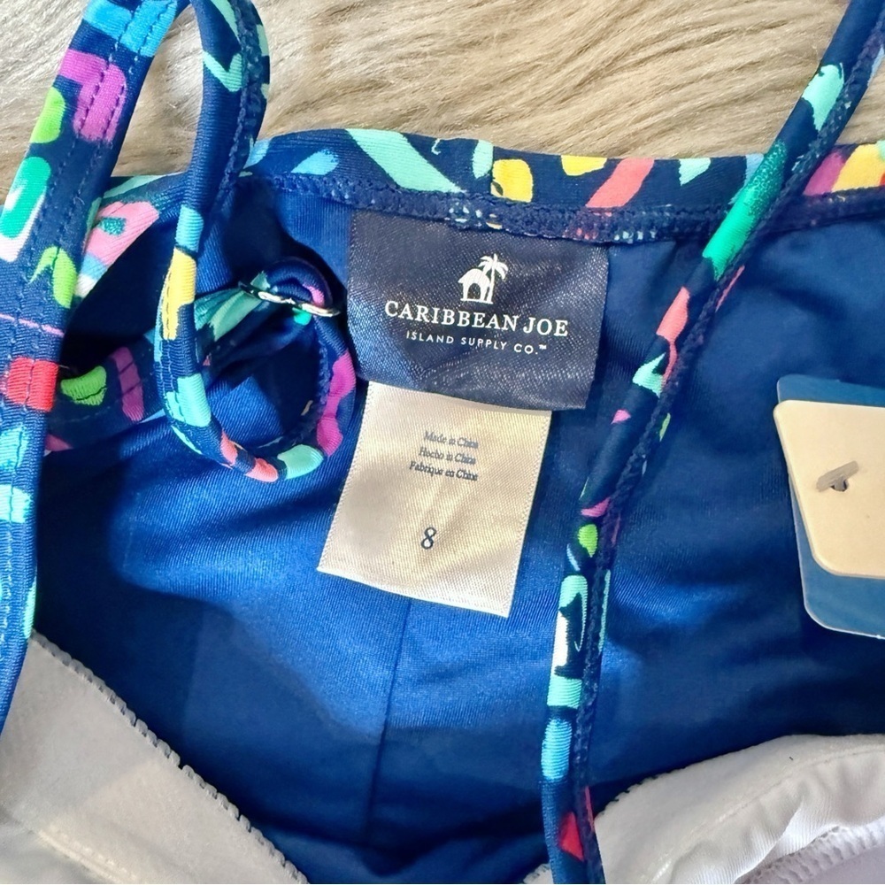 NEW Caribbean Joe Vacation Ready Blue Paisley Ruffle One Piece Swimsuit Sz 8 - Picture 5 of 12
